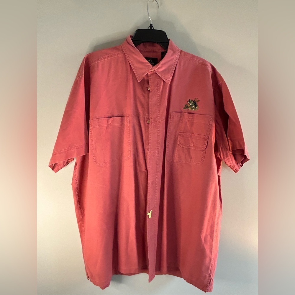 100% cotton redhead button up fishing shirt red mens XL bass embroidered logo